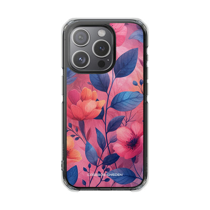 Pink Blue Floral - Clear Impact iPhone 15 Phone Case