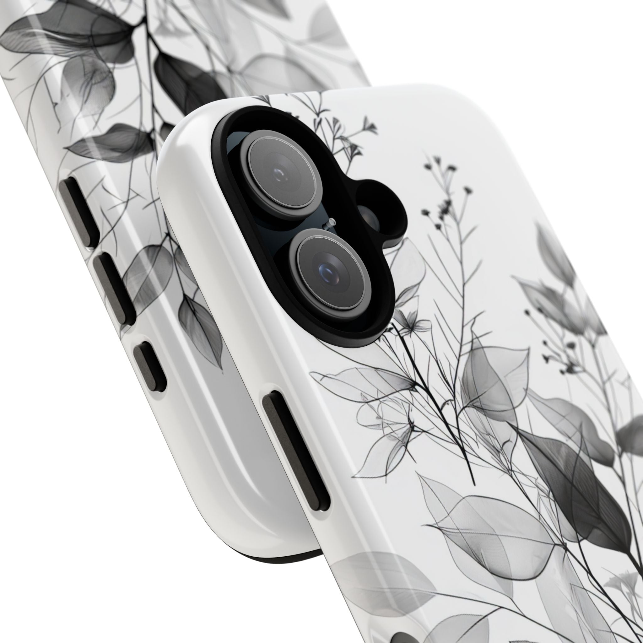 Monochrome Floral Elegance iPhone 16 - Tough Phone Case