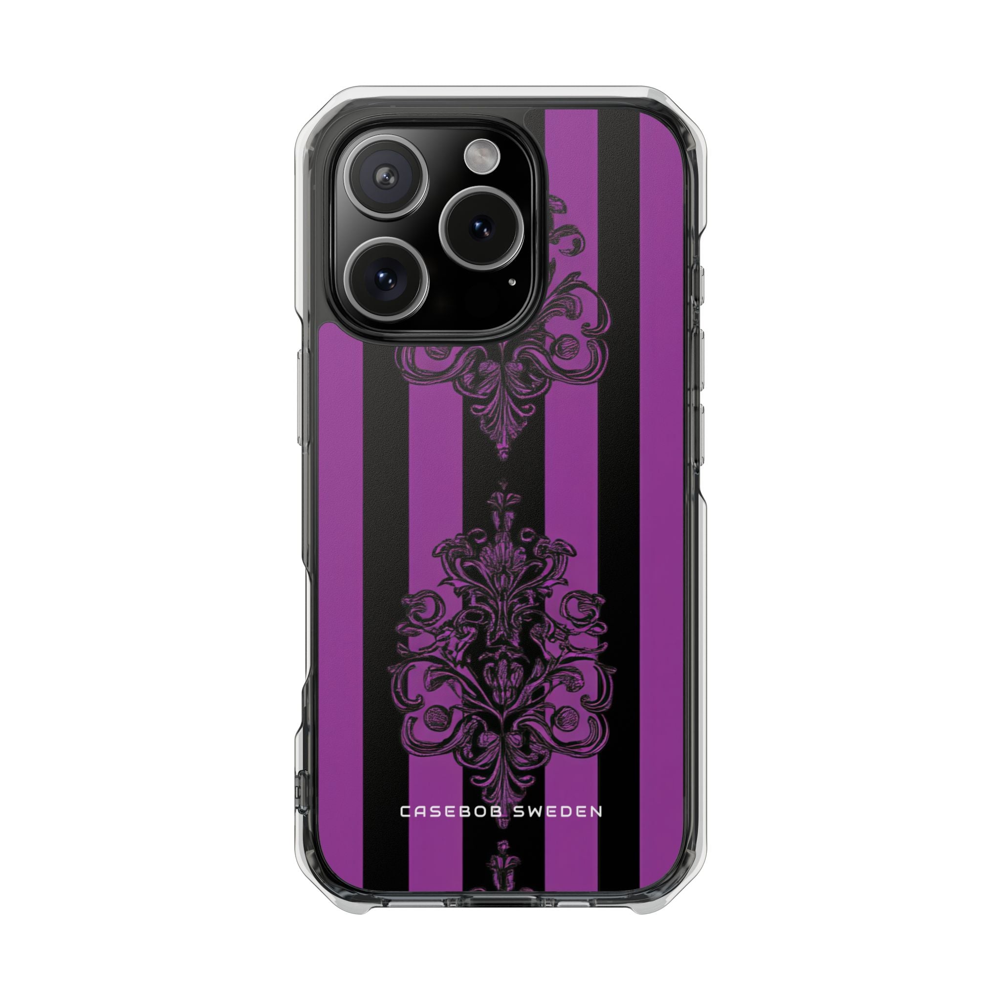 Gotische Eleganz mit vertikalen Streifen und Ornamentmotiven iPhone 16 - Clear Impact Handyhülle