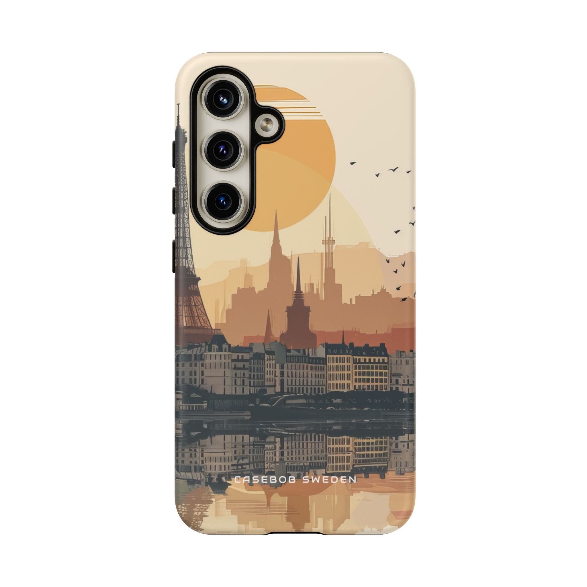 Eiffel Tower Silhouette with Birds and Sun Reflection Samsung S24 - Tough Phone Case