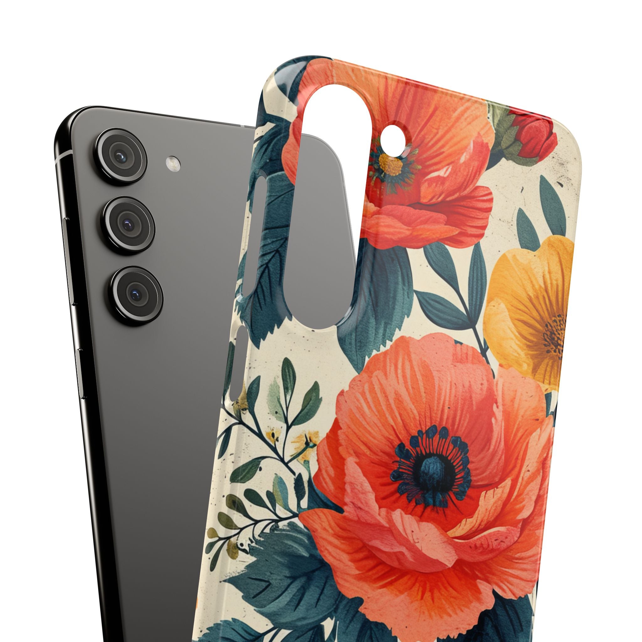 Vibrant Botanical Poppies - Slim Samsung S23 Phone Case