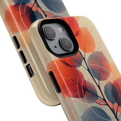 Orange Gray Leaves - Tough + MagSafe® iPhone 14 Phone Case