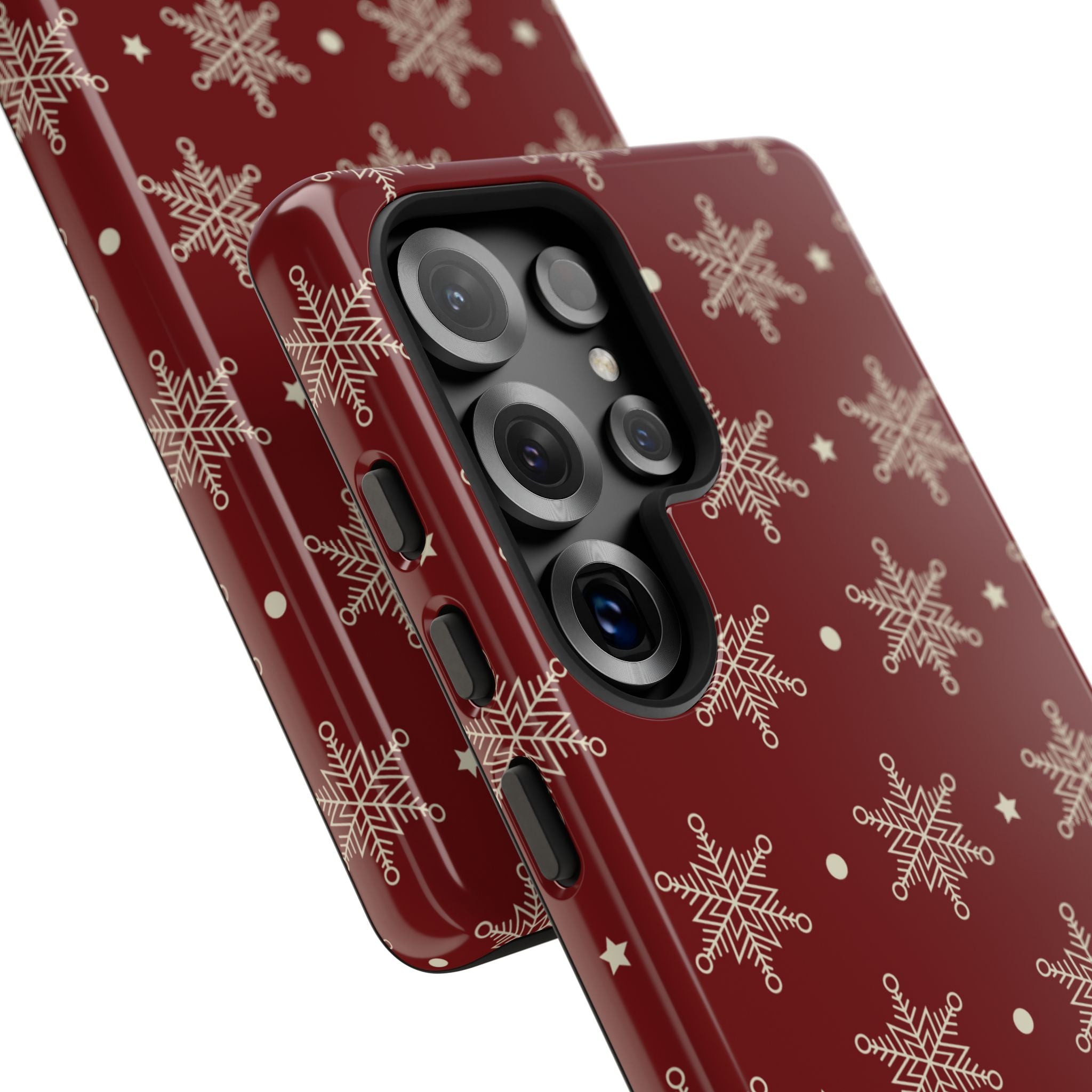 Cream Snowflake Crimson Samsung S25 Ultra Case - Tough