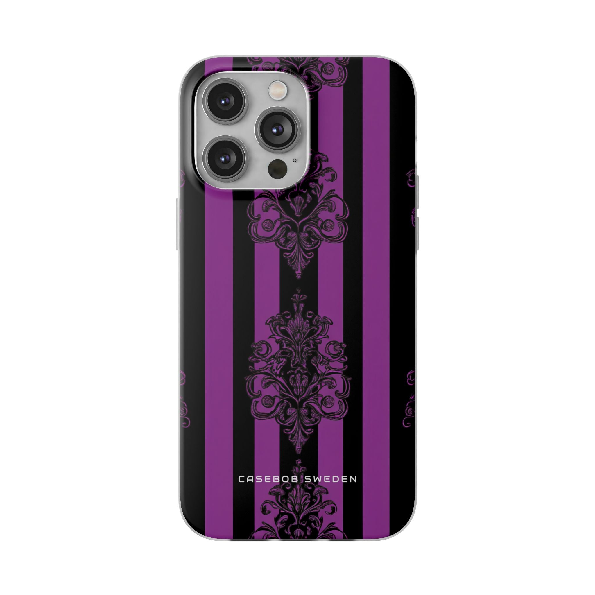 Gothic Elegance with Vertical Stripes and Ornamental Motifs iPhone 14 - Flexi Phone Case