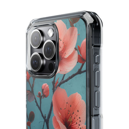 Teal Coral Blossom - Clear Impact iPhone 15 Phone Case