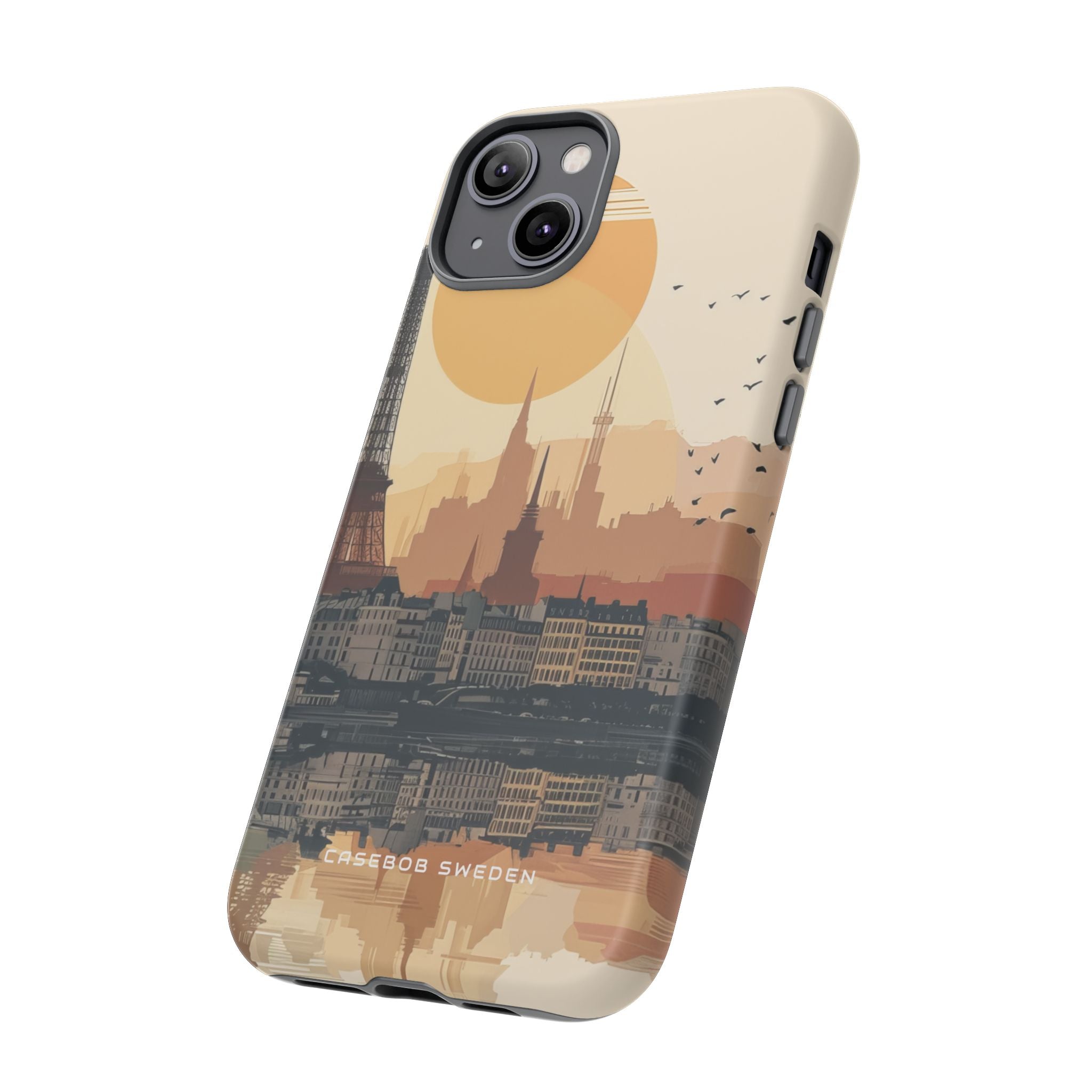 Eiffel Tower Silhouette with Birds and Sun Reflection iPhone 14 - Tough Phone Case