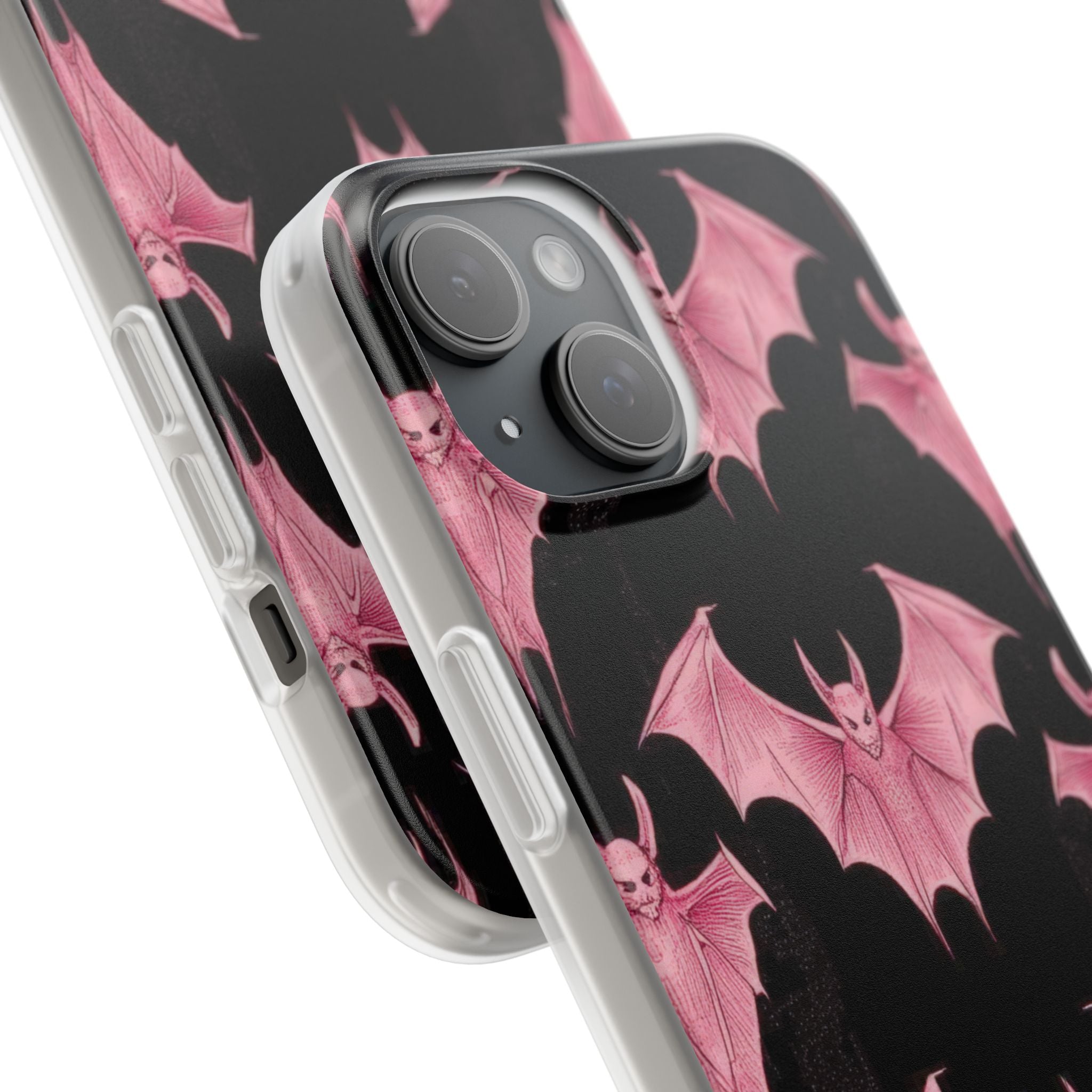 Gothic Pink Bats Aflame iPhone 15 - Flexi Phone Case