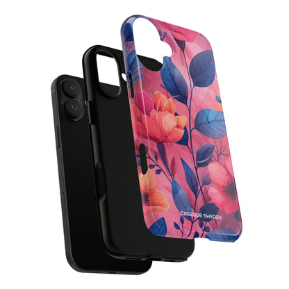 Pink Blue Floral - Tough + MagSafe® iPhone 16 Phone Case