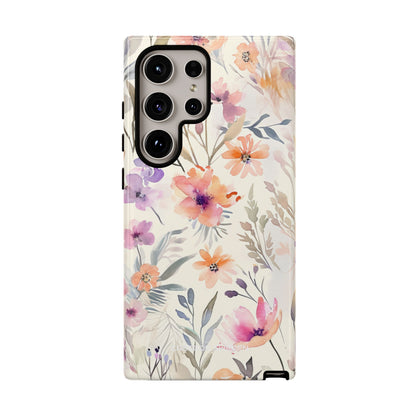 Soft Pink Floral Watercolor Design - Tough Samsung S24 Phone Case