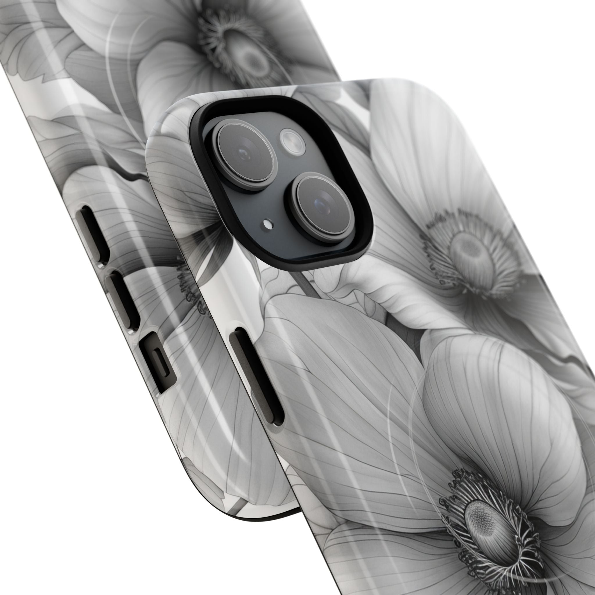 Graustufen-Blumenharmonie iPhone 15 – Robust+