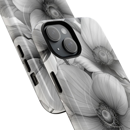 Graustufen-Blumenharmonie iPhone 15 – Robust+