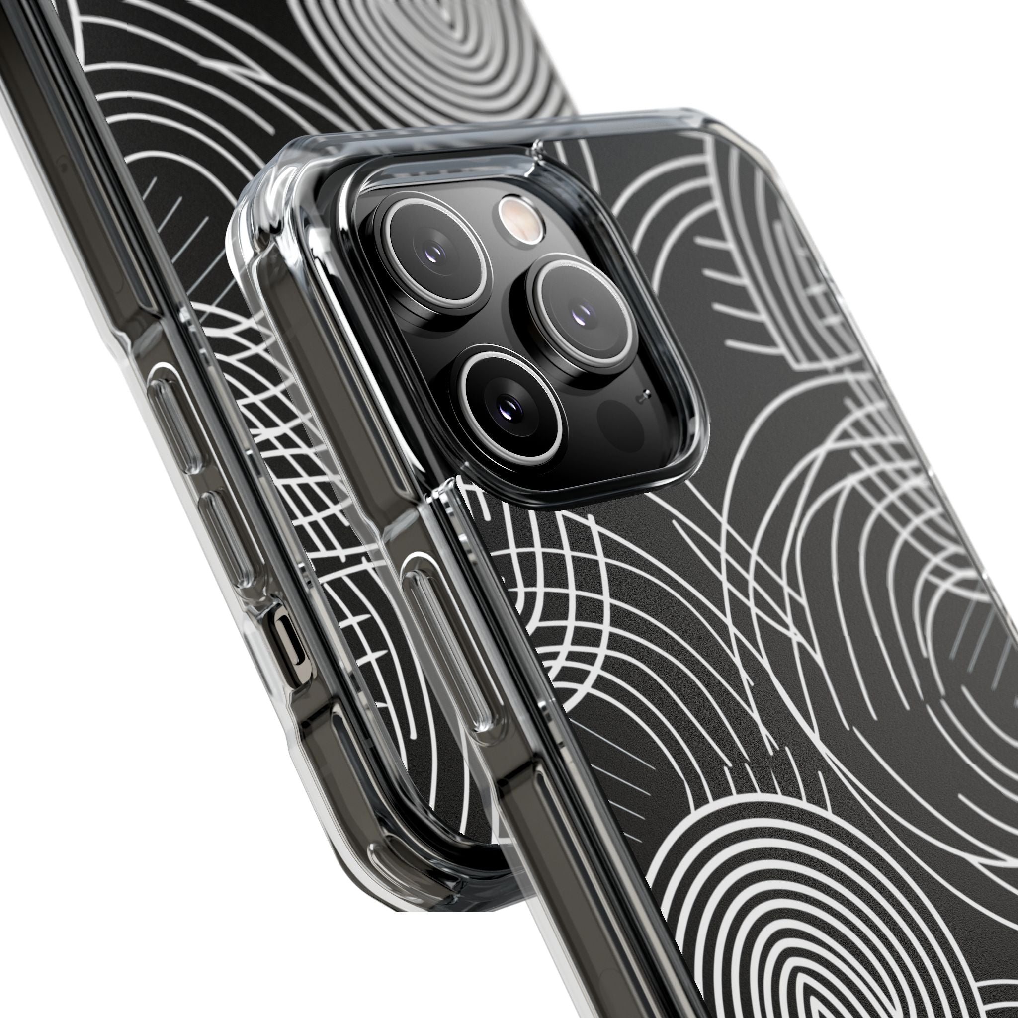 Monochrome Spiral Curves iPhone 14 - Impact Clear+