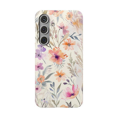 Soft Pink Floral Watercolor Design - Slim Samsung S24 Phone Case