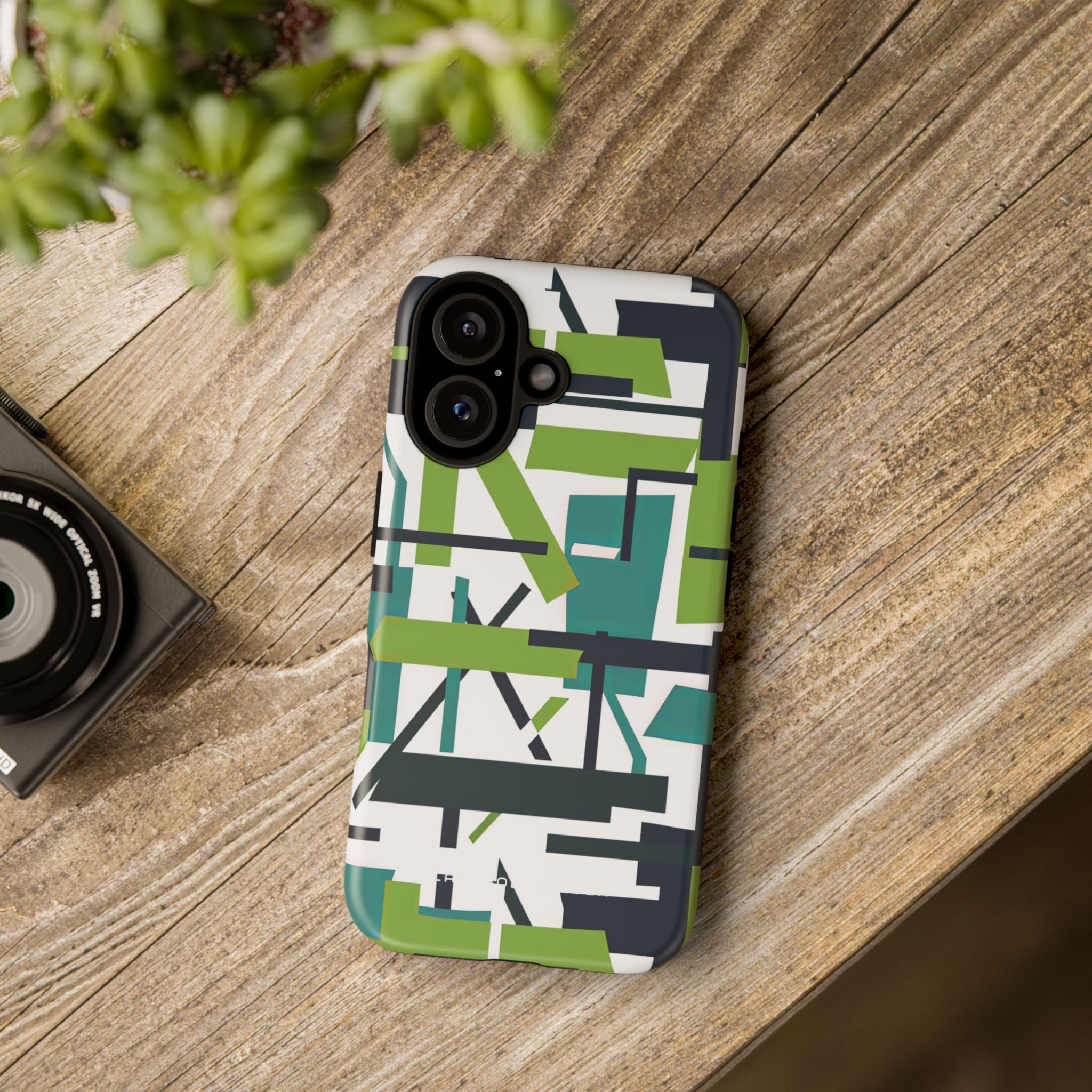 Green Geometry Glide iPhone 16 - Tough Phone Case