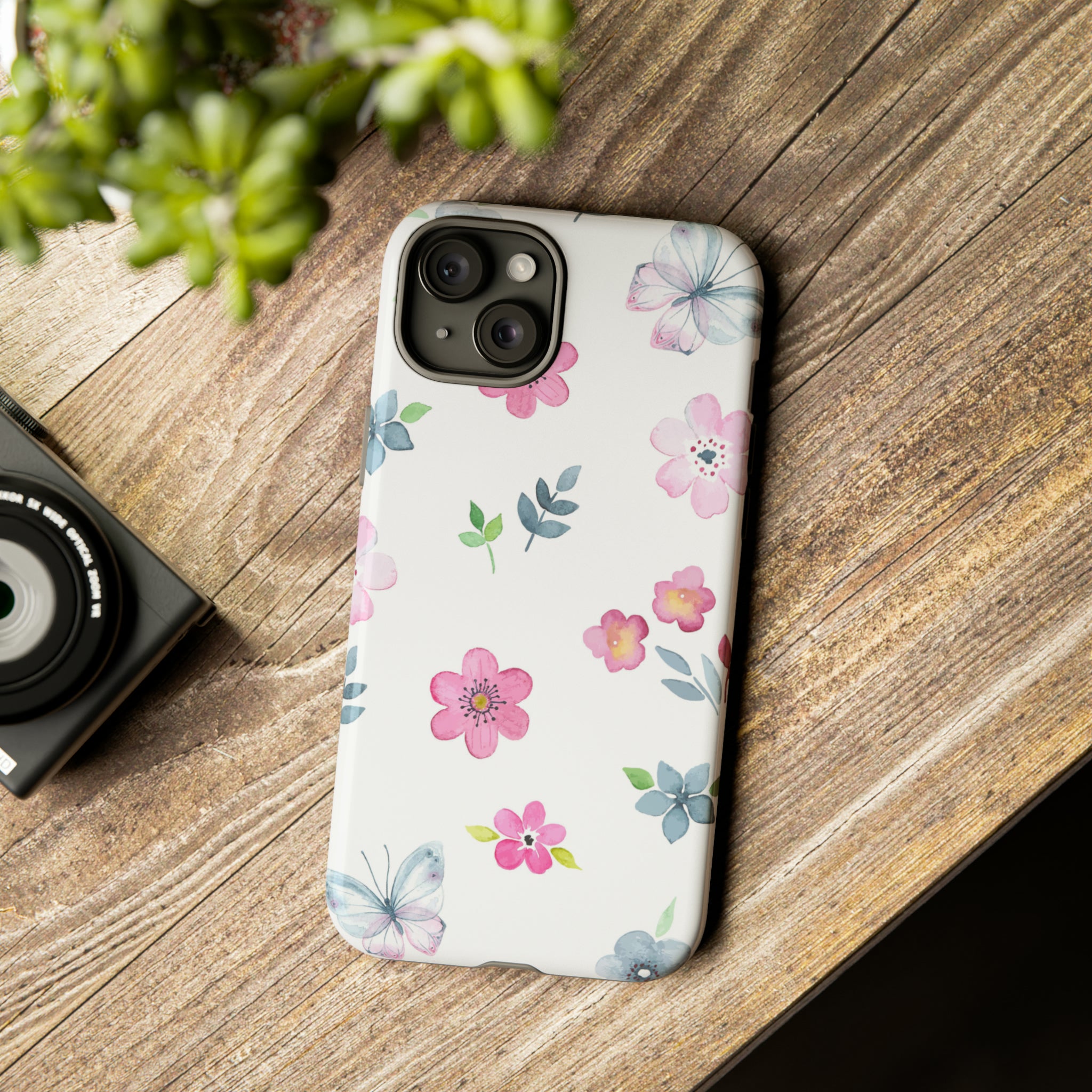 Vintage flowers and butterflies iPhone case - Protective Phone Case