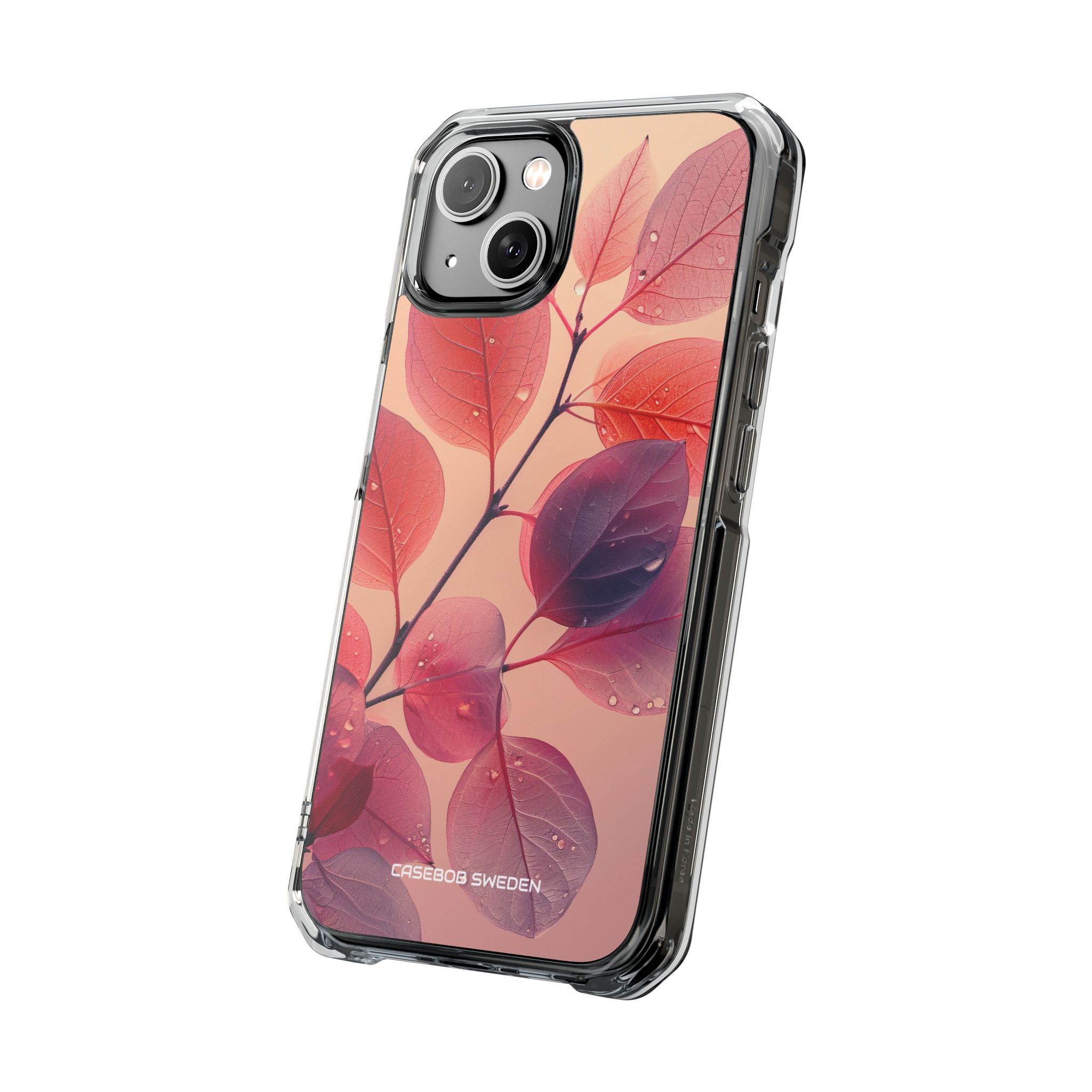 Pink Serenity Leaf Design - Clear Impact iPhone 14 Phone Case