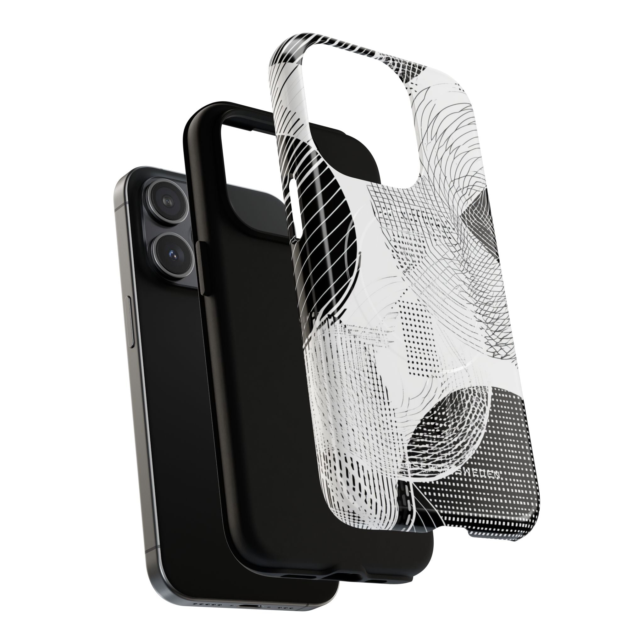 Geometric Monochrome Flow iPhone 15 | Tough+ Phone Case