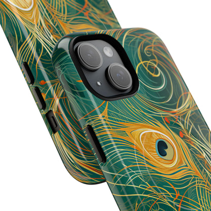 Peacock Elegance in Teal and Gold iPhone 15 | Tough+ Phone Case