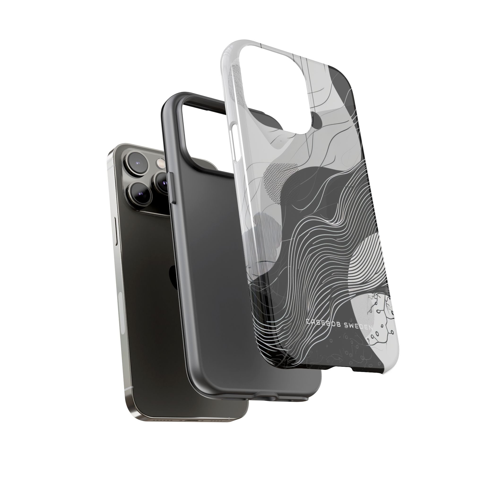 Fluid Rhythms: Monochrome Line Flow iPhone 14 - Tough Phone Case