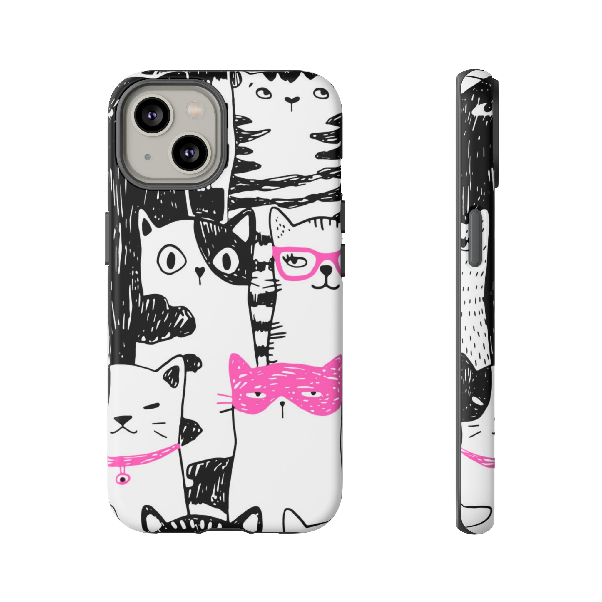 Black & Pink Cat Pattern iPhone Case (Protective) iPhone 14 Matte Phone Case