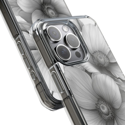Grayscale Floral Harmony iPhone 15 - Impact Clear+