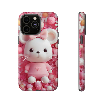 Adorable 3D Rendered White Mouse Plush Toy Floral iPhone 14 - Tough