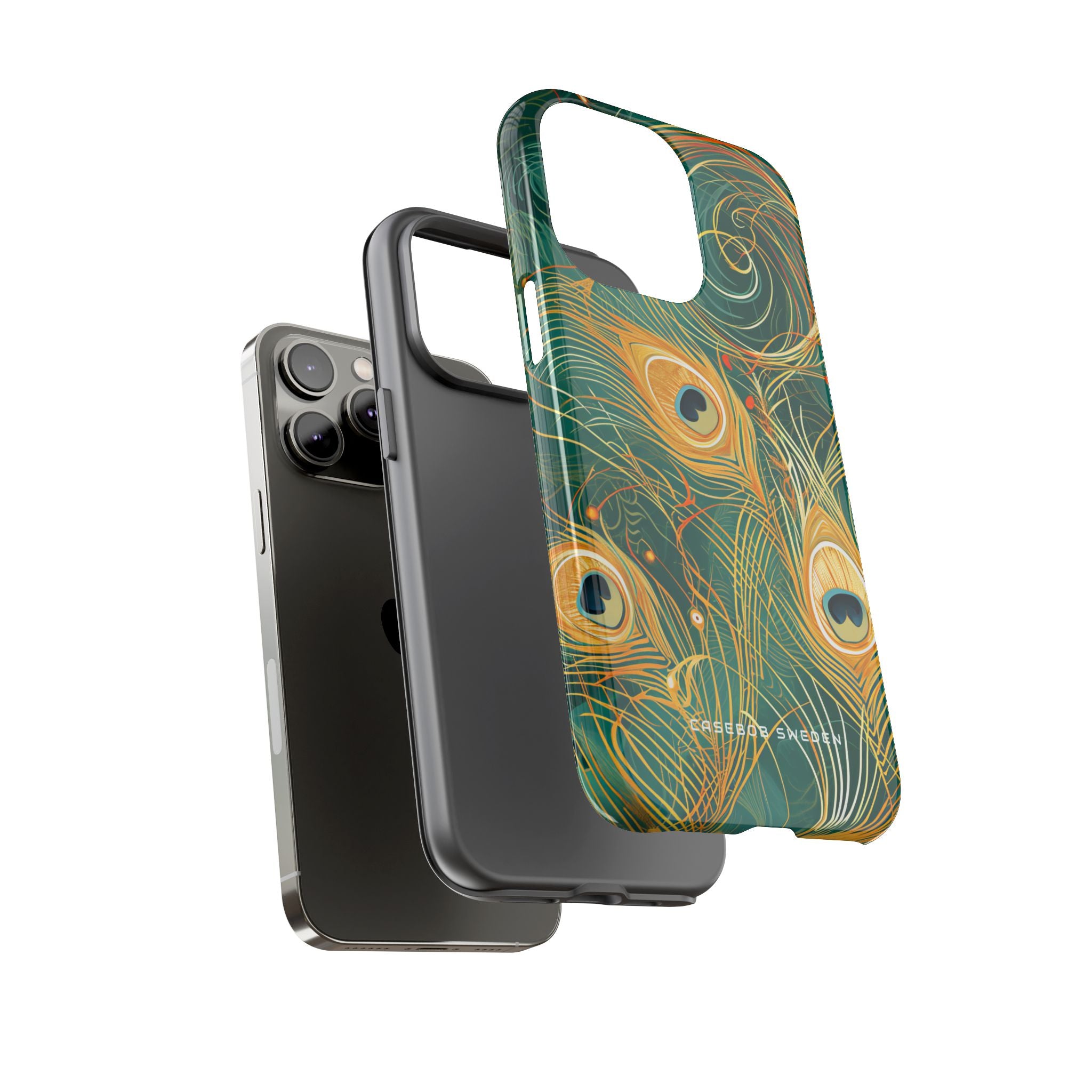 Peacock Elegance in Teal and Gold iPhone 14 - Tough Phone Case