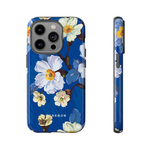 Elegant Flower on Blue iPhone Case | Tough