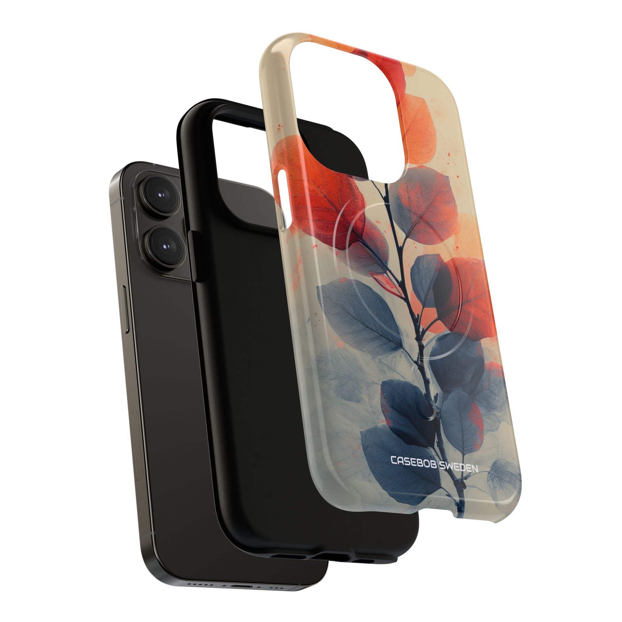 Orange Gray Leaves - Tough + MagSafe® iPhone 14 Phone Case