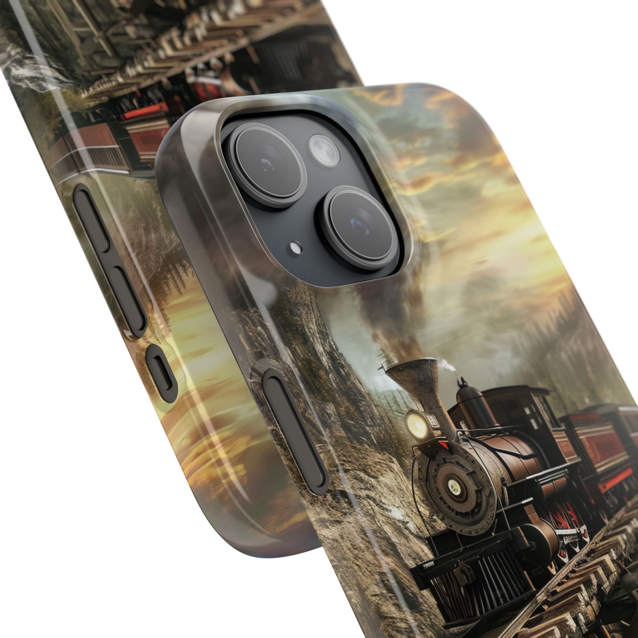 Vintage Steam Train Crossing Mountain Bridge iPhone 15 - Slim Phone Case