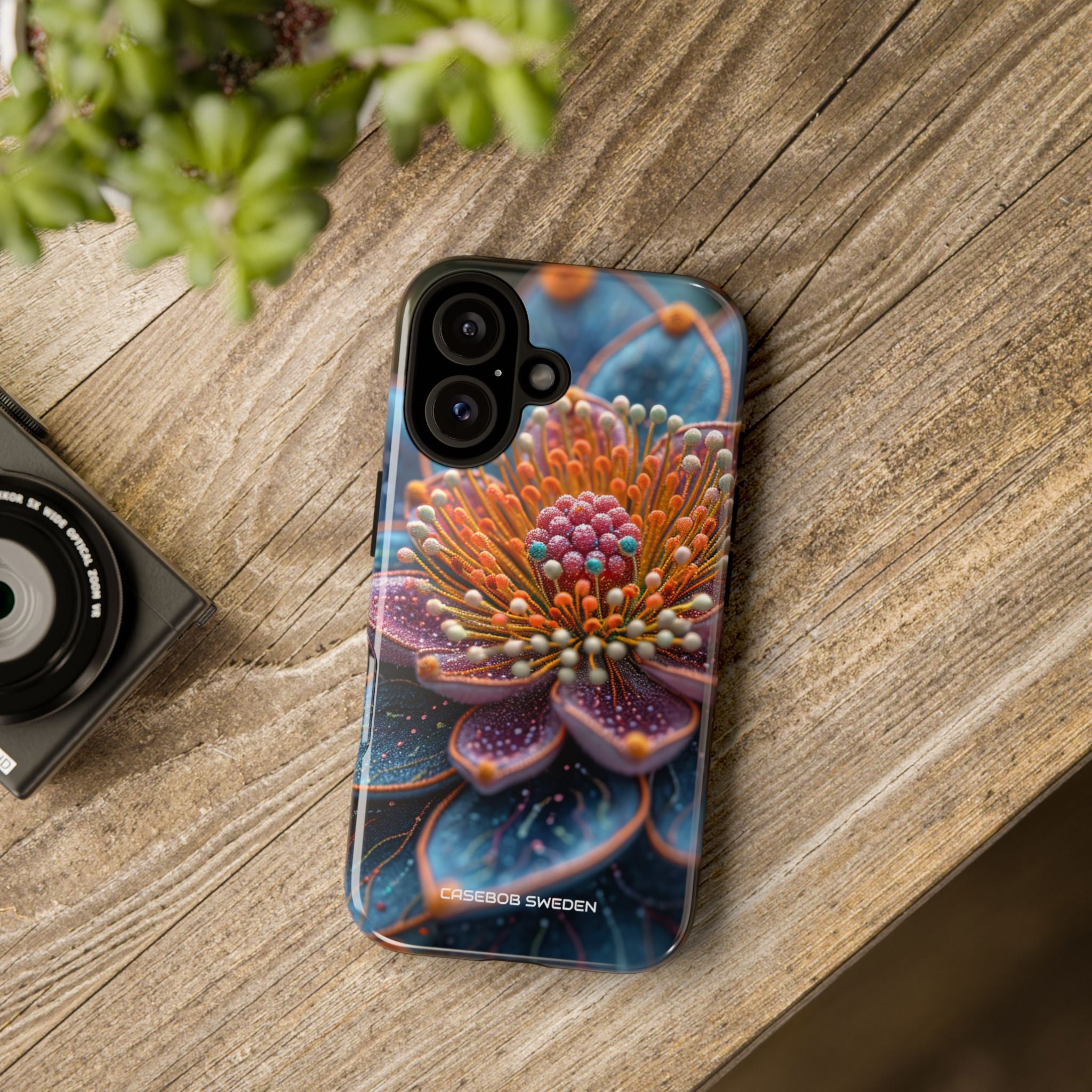 Blue-Orange Floral Swirl - Tough iPhone 16 Phone Case