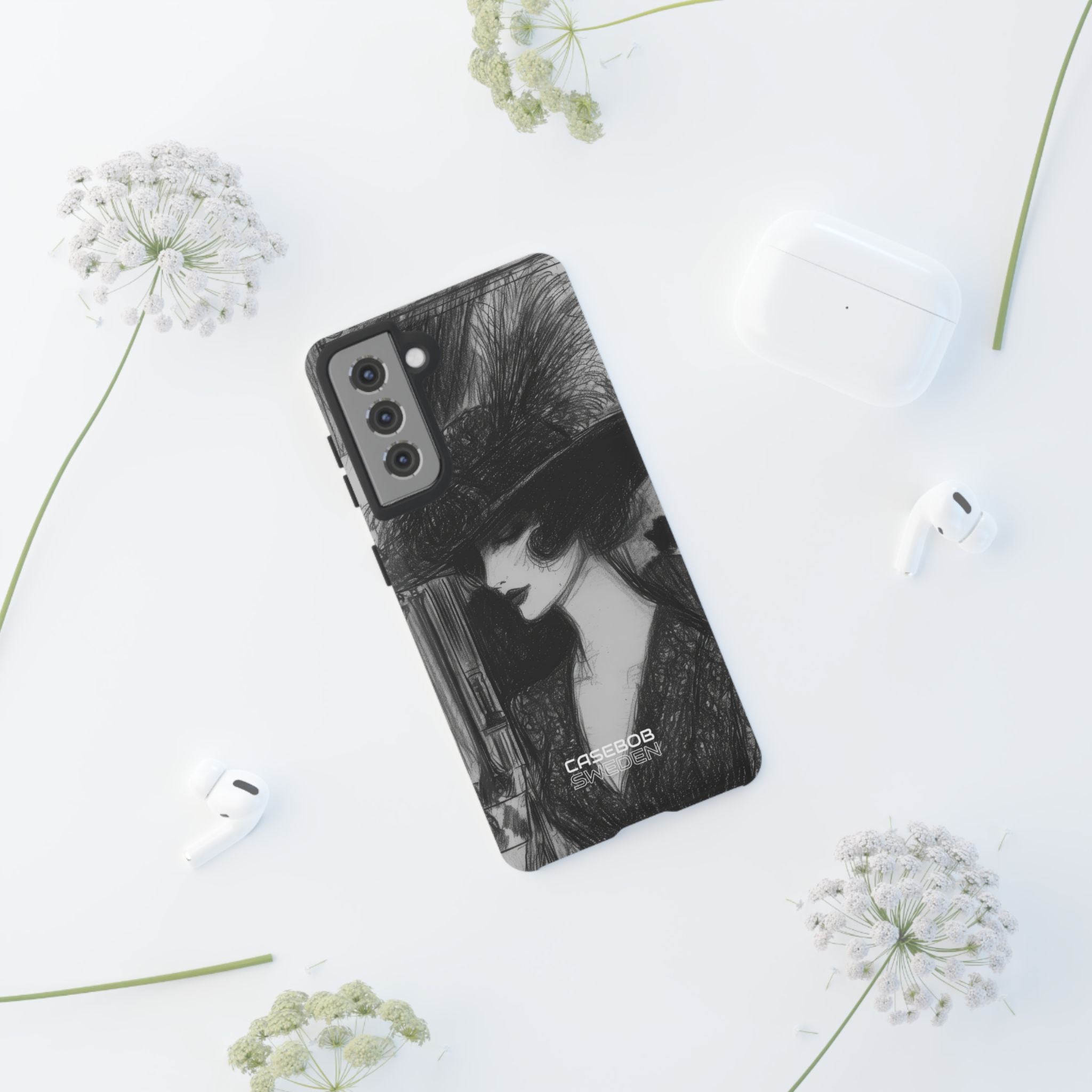 Elegancia Vintage de Plumas Samsung S21 - Resistente