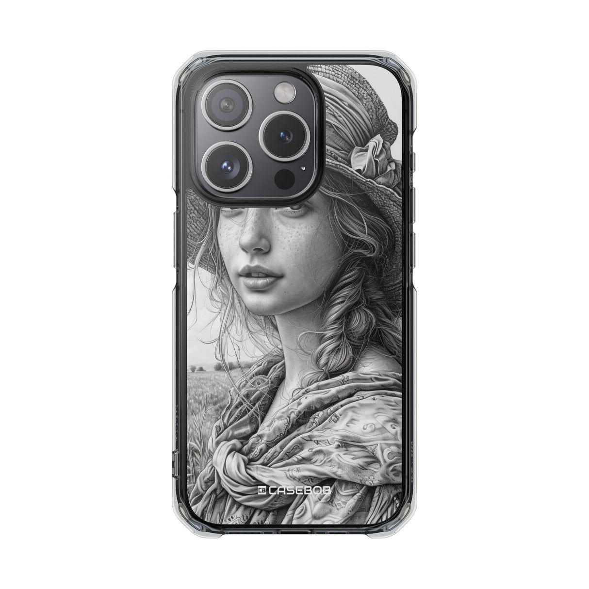 Serene Sketch Portrait - Phone Case for iPhone (Clear Impact - Magnetic)