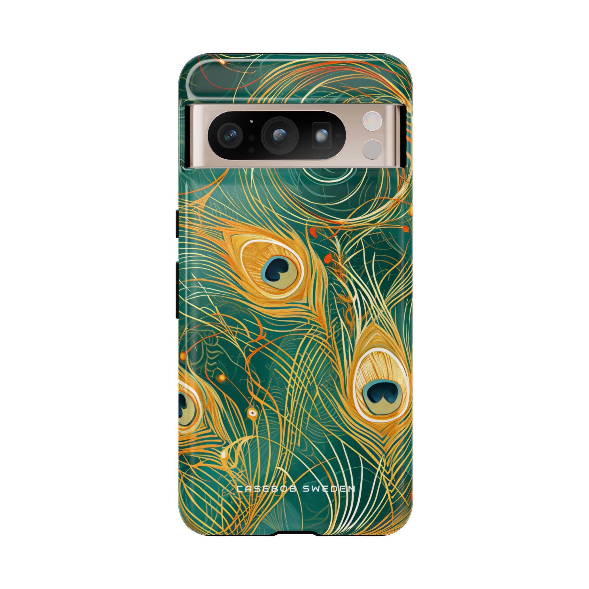 Peacock Elegance in Teal and Gold Google Pixel 8 - Tough Phone Case