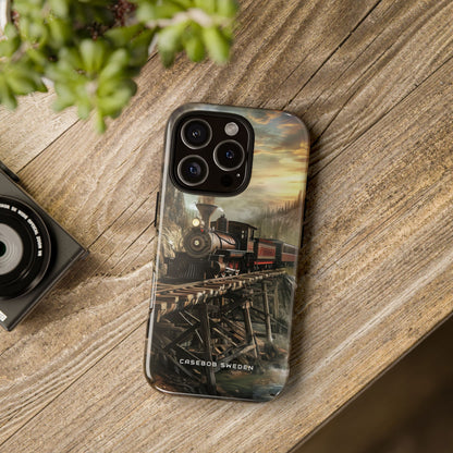 Vintage Steam Train Crossing Mountain Bridge iPhone 16 - Tough Phone Case