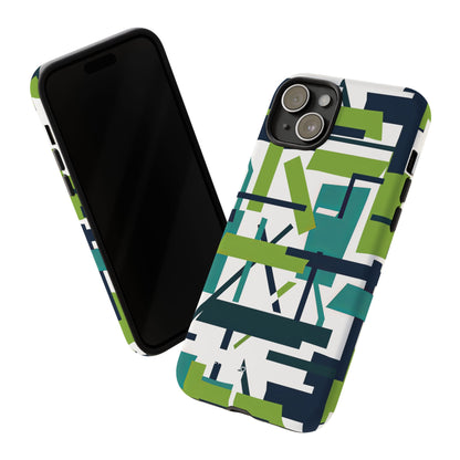 Green Geometry Glide iPhone 15 - Tough Phone Case