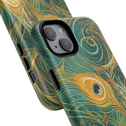 Peacock Elegance in Teal and Gold iPhone 14 | Tough+ Phone Case