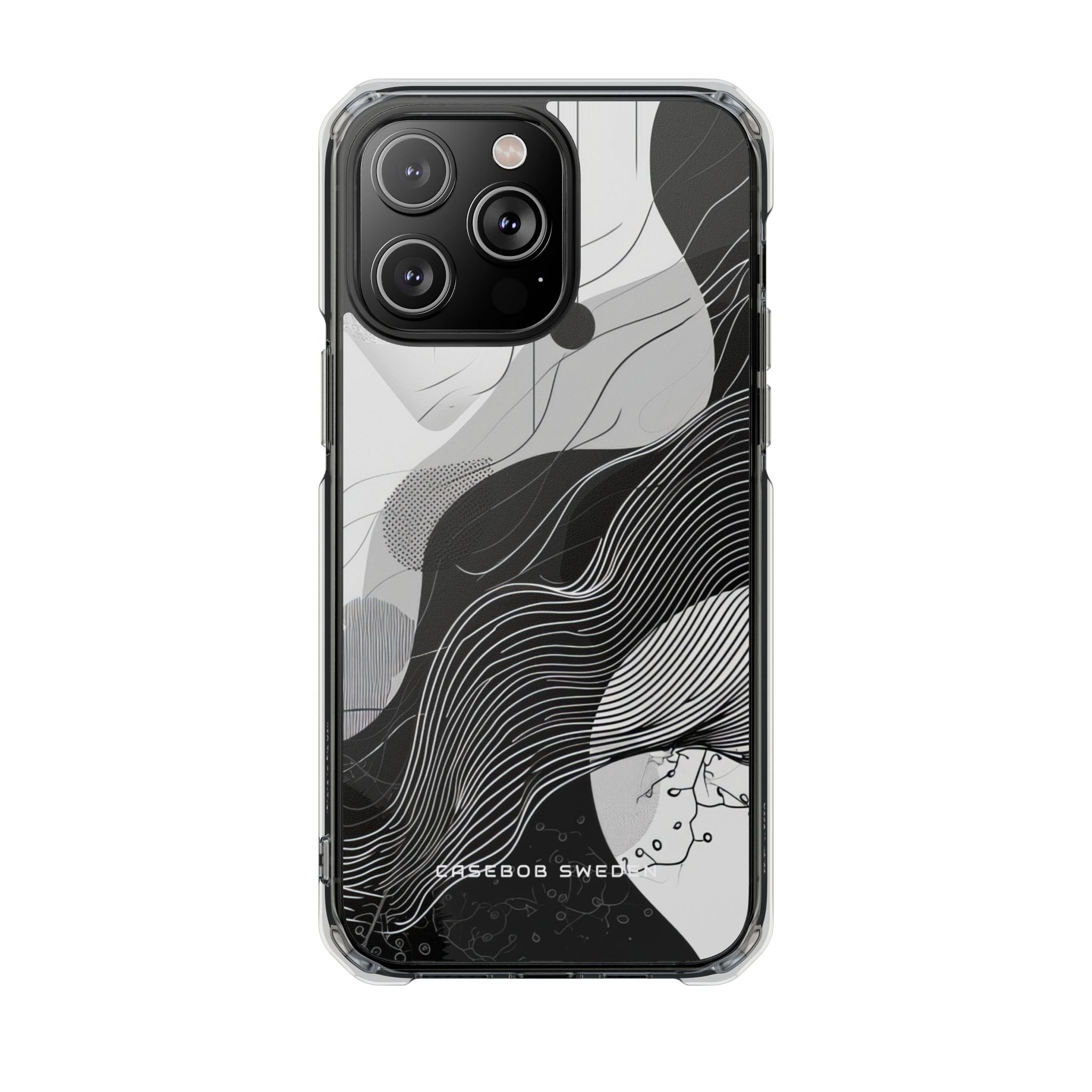 Fluid Rhythms: Monochrome Line Flow iPhone 14 - Clear Impact Phone Case