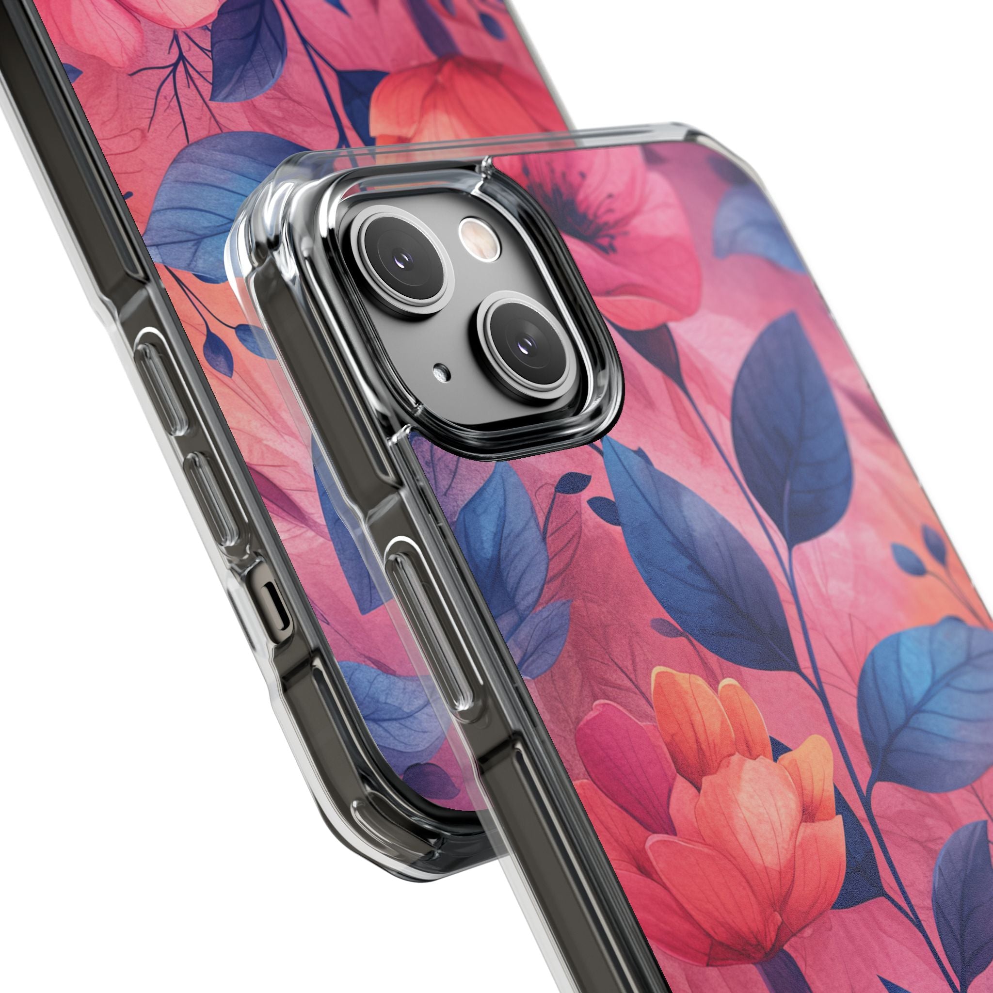 Pink Blue Floral - Clear Impact iPhone 14 Phone Case