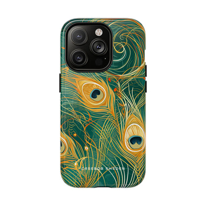 Peacock Elegance in Teal and Gold iPhone 14 | Tough+ Phone Case