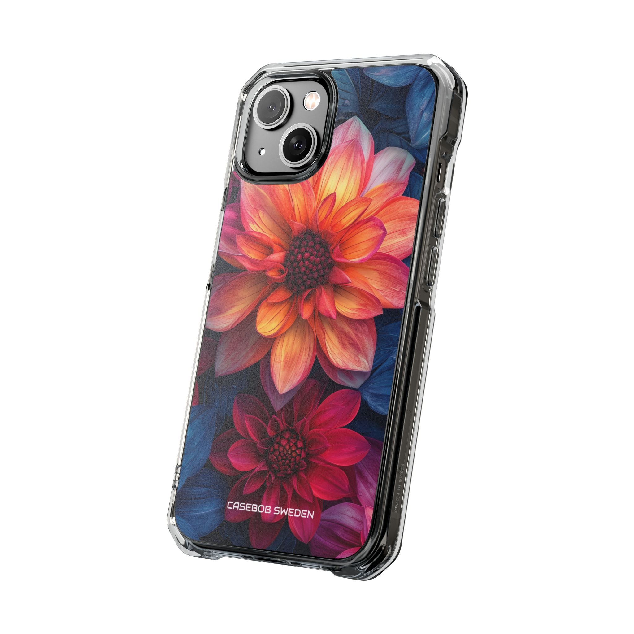 Floral Harmony Orange Blue - Clear Impact iPhone 14 Phone Case