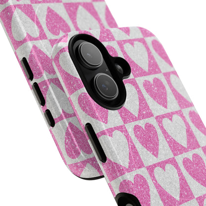 Glitter Heart Grid iPhone 17 Case - Tough+