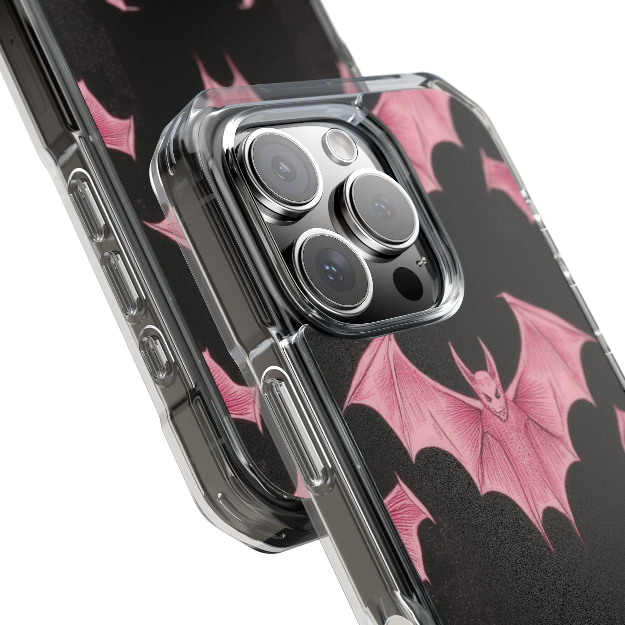 Gothic Pink Bats Aflame iPhone 16 - Clear Impact Phone Case