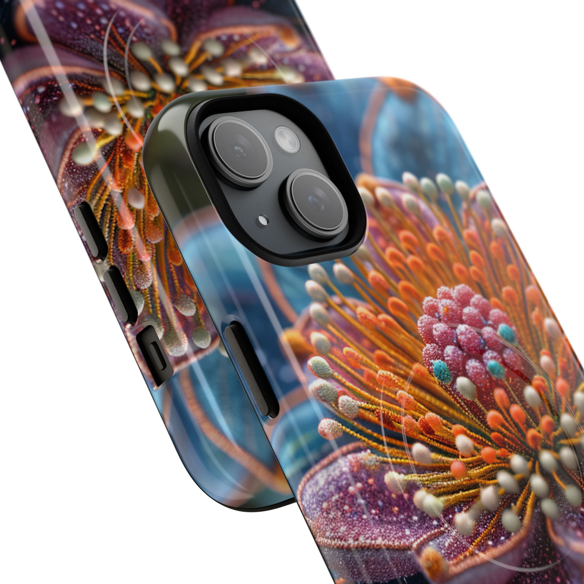 Blue-Orange Floral Swirl - Tough + MagSafe® iPhone 15 Phone Case