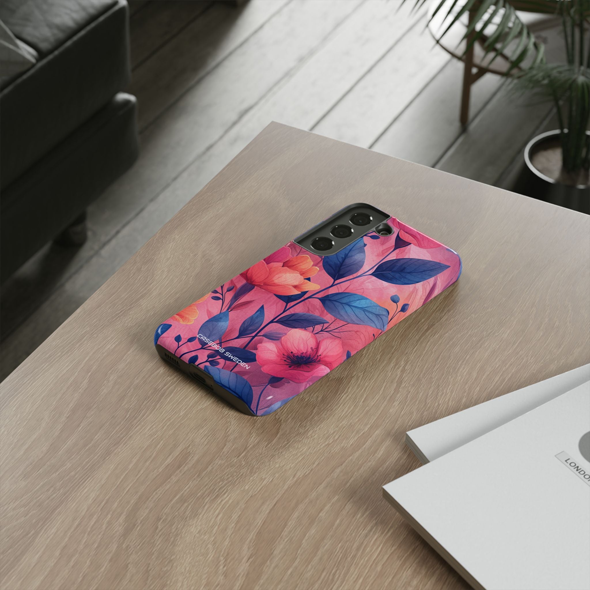 Pink Blue Floral - Tough Samsung S22 Phone Case