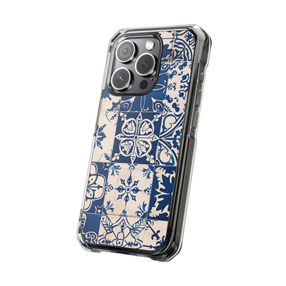 Mediterranean Blue Ceramic Line Art Tiles iPhone 15 - Clear Impact Phone Case