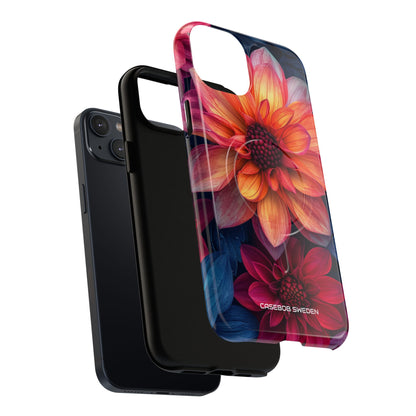 Floral Harmony Orange Blue - Tough + MagSafe® iPhone 14 Phone Case