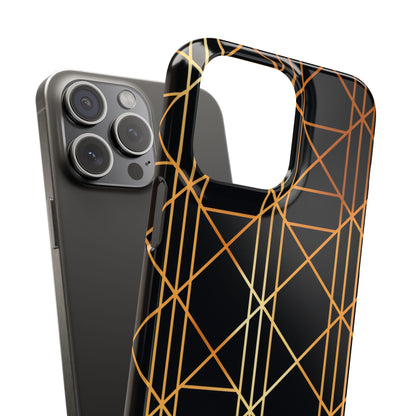 Golden Geometric Elegance iPhone 15 - Slim Phone Case