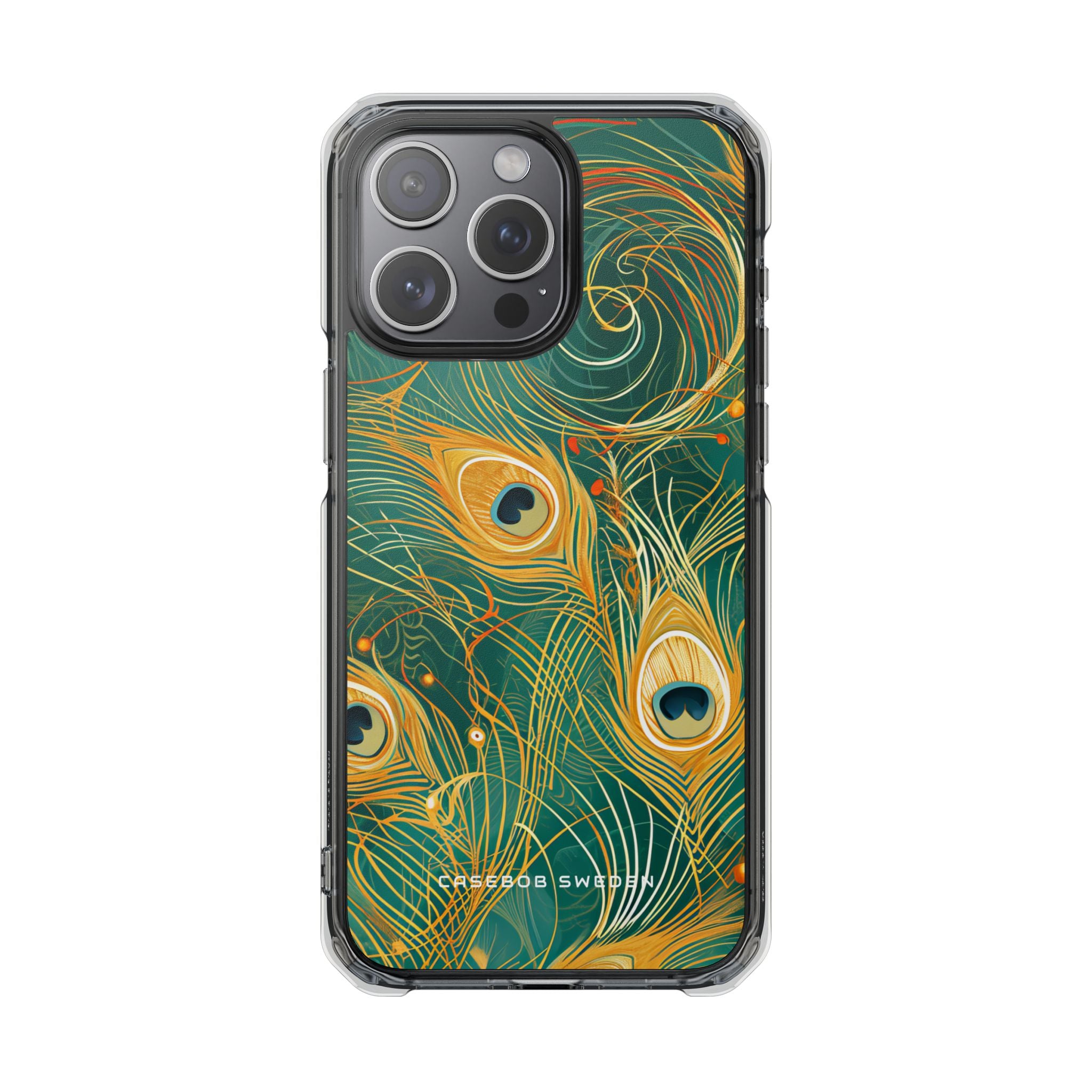 Peacock Elegance in Teal and Gold iPhone 15 - Clear Impact Phone Case