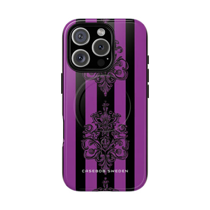 Gothic Elegance with Vertical Stripes and Ornamental Motifs iPhone 16 | Tough+ Phone Case